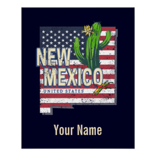 Poster New Mexico State États-Unis Carte Vintage USA