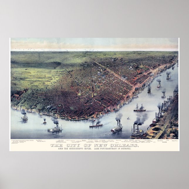 Poster New Orleans LA Panoramic Map DIGITALLY REMASTERED (Devant)