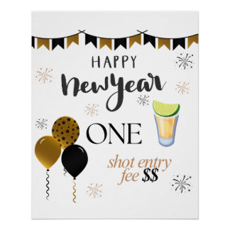 Poster New Year One Shot Entry Fee Party Sign