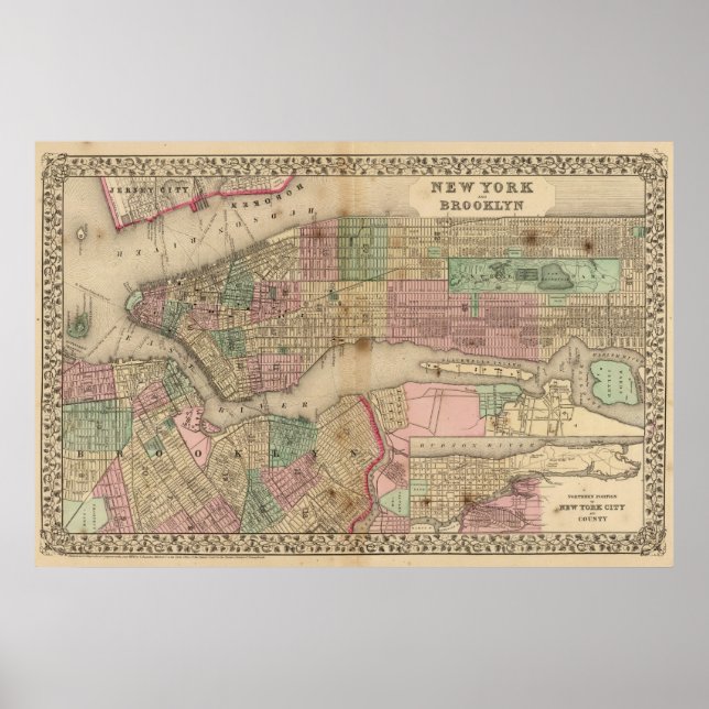 Poster New York, Brooklyn Carte par Mitchell (Devant)