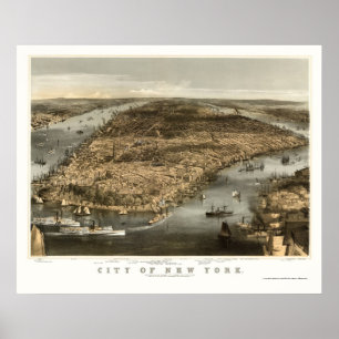 Poster New York, carte panoramique de NY - 1856
