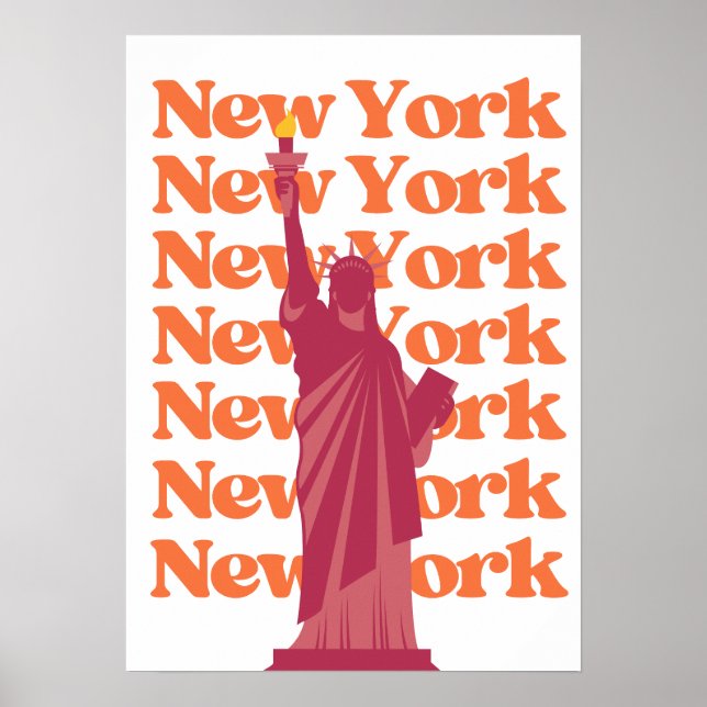 Poster New York City Travel Orange Pink NYC (Devant)