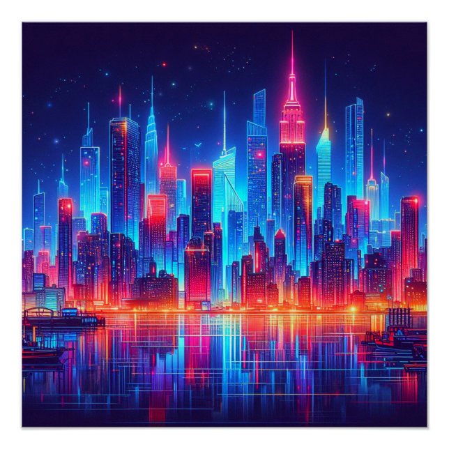 Poster New York Neon Lights (Devant)