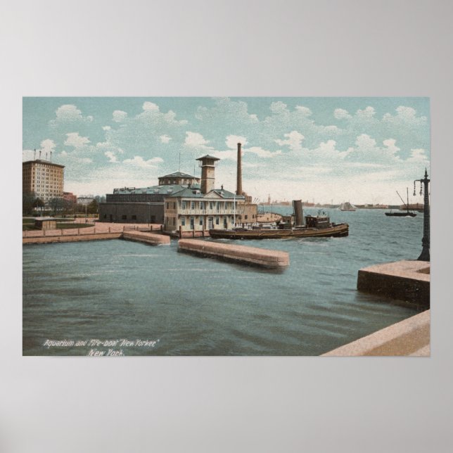 Poster New York, NY - Aquarium et Fireboat "New (Devant)