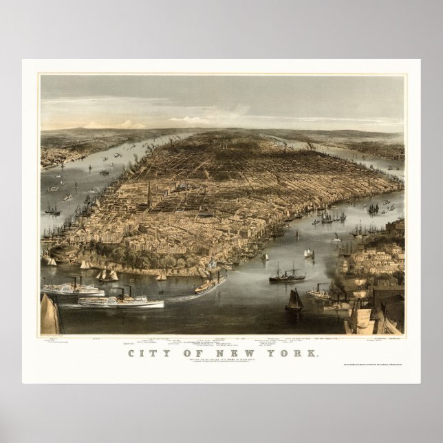 Poster New York, NY Carte panoramique - 1856 (Devant)