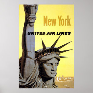 Poster New York United Air Lines Statue Of Liberty