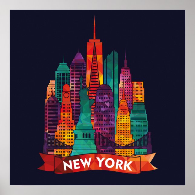Poster New York - Voyage vers les célèbres monuments (Devant)