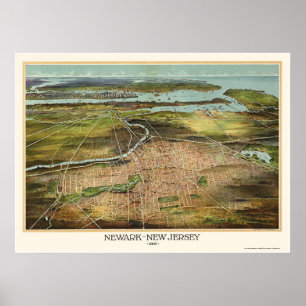 Poster Newark, NJ Panoramic Map - 1916