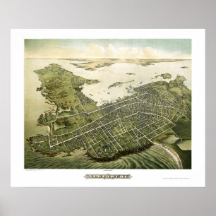 Poster Newport, RI Carte panoramique - 1878