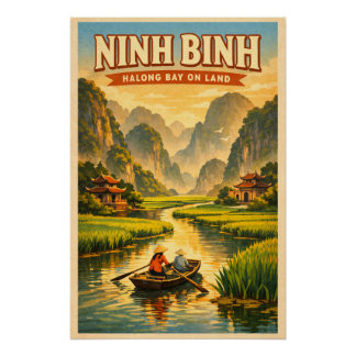 Poster Ninh Binh, Vietnam, in a classic retro travel