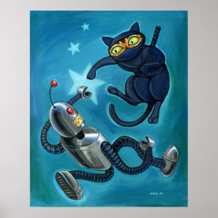 Poster Ninja cat vs Robot