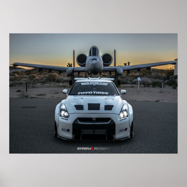 Poster Nissan GT-R R35 LibertyWalk avec plan (Devant)