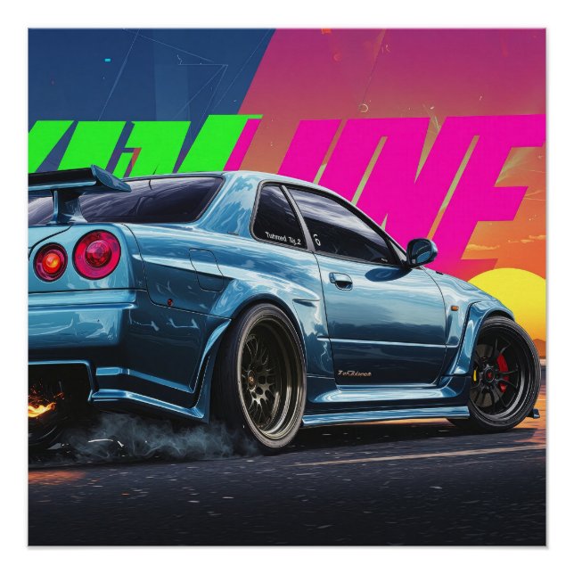 Poster Nissan Skyline GTR R34 - Bayside Blue (Devant)