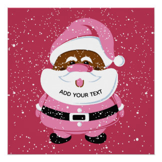 Poster Noël au Père Noël afro-américain rose mignon