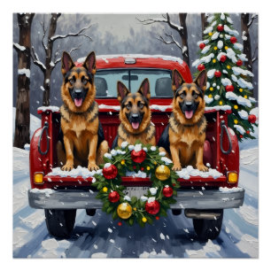 Poster Noël Berger Allemand Camion Rouge Fêtes