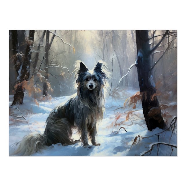 Poster Noël Chinese Crested laisse tomber la neige (Devant)