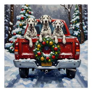 Poster Noël Dalmatien Camion Rouge Fêtes