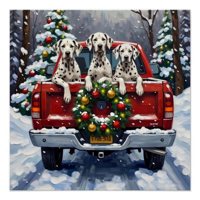 Poster Noël Dalmatien Camion Rouge Fêtes (Devant)