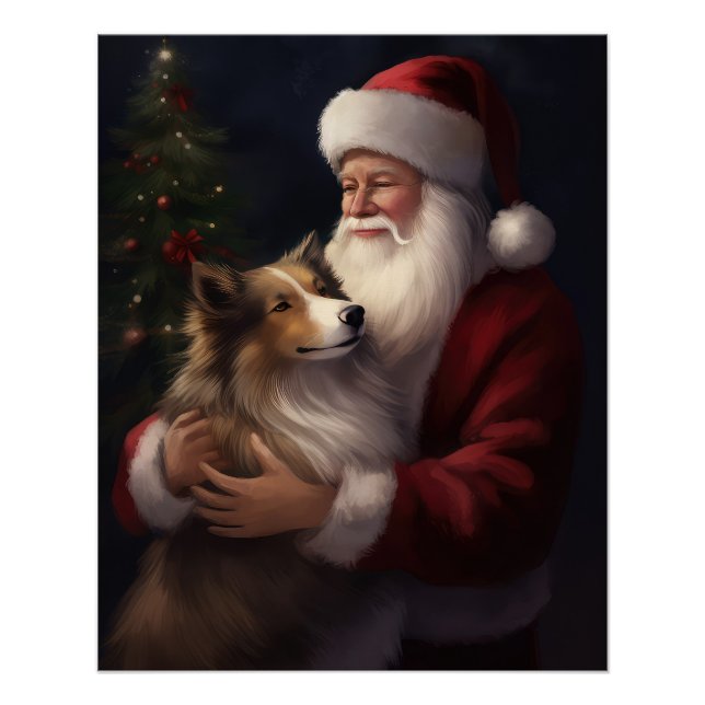 Poster Noël festif de Shetland Sheepdog Père Noël (Devant)