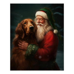 Poster Noël festif du Père Noël de l'Irish Red Setter