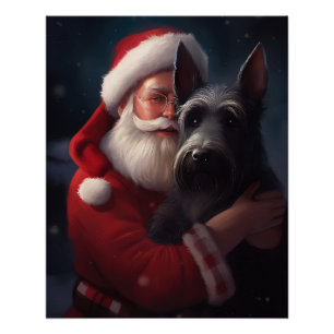 Poster Noël festif écossais du Terrier Santa Claus