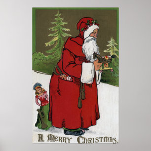 Poster Noël GreetingSanta avec le cheval en bois