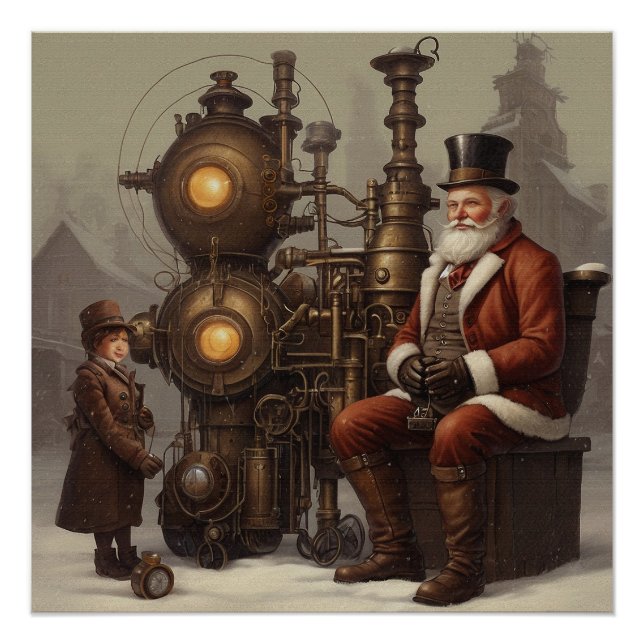 Poster Noël père Noël Steampunk (Devant)