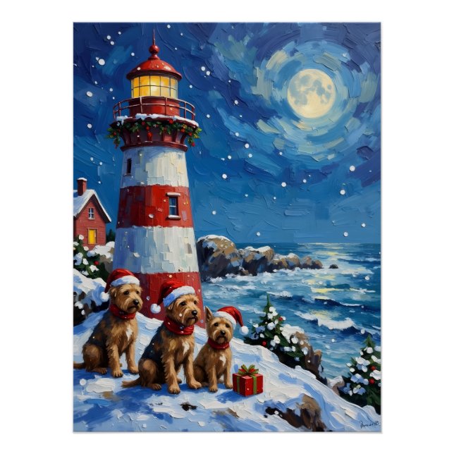 Poster Noël Phare Fêtes Terrier Écossais (Devant)