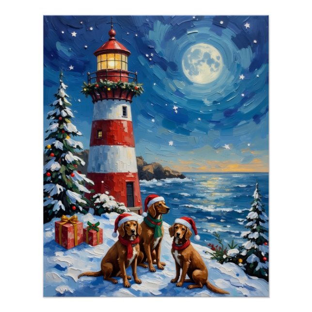 Poster Noël Phare Vizsla Vacances (Devant)