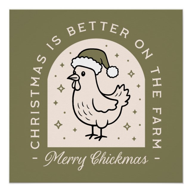 Poster Noël poulet ferme maison campagne vert (Devant)
