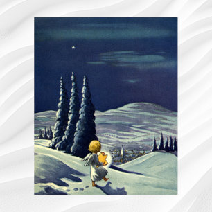 Poster Noël vintage, Ange de la Neige Marcher avec une ét