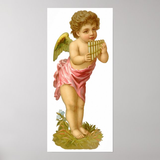 Poster Noël vintage, Angel musicien avec pots (Devant)