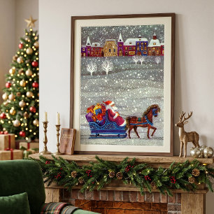 Poster Noël Vintage, Cheval du Père Noël