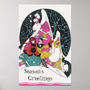 Poster Noël vintage, gens de la ville victorienne élégant