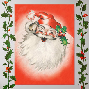 Poster Noël Vintage, Jolly Retro les années 50 Santa Clau