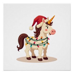 Poster Noël Vintage Licorne Dabbing Santa Drôle Holi