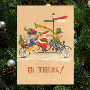 Poster Noël vintage, Père Noël à vélo