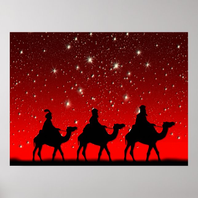 Poster Noël Wise Men Red Sky Star (Devant)