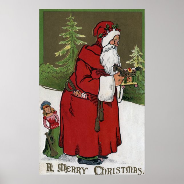 Poster NoëlPère Noël avec Cheval de Bois (Devant)