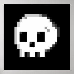 Poster noir 8 bits Pixel crâne