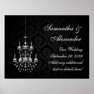 Poster Noir avec Silhouette de lustre blanc
