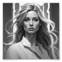Poster noir & blanc avec portrait féminin