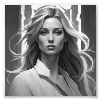 Poster noir & blanc avec portrait féminin