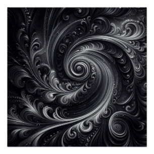 Poster Noir Blanc Gris Abstrait Moderne Simple Swirl