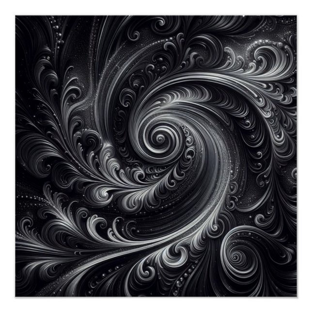 Poster Noir Blanc Gris Abstrait Moderne Simple Swirl (Devant)