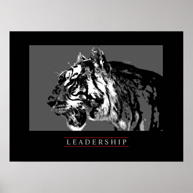 Poster noir blanc Motivational Leadership Tiger (Devant)