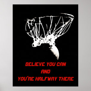 Poster noir blanc rouge Pop Art Basketball