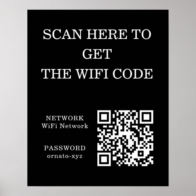 Poster noir de code QR WiFi - Recherche d'accès (Devant)