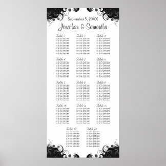 Poster Noir et blanc 14 tables Mariages Cartes de sièges