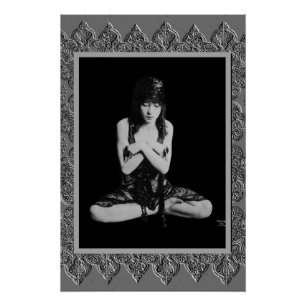 Poster noir et blanc avec danseuse Vintage
